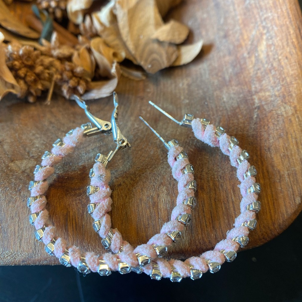Pink and Silver Braided Hoop Earrings